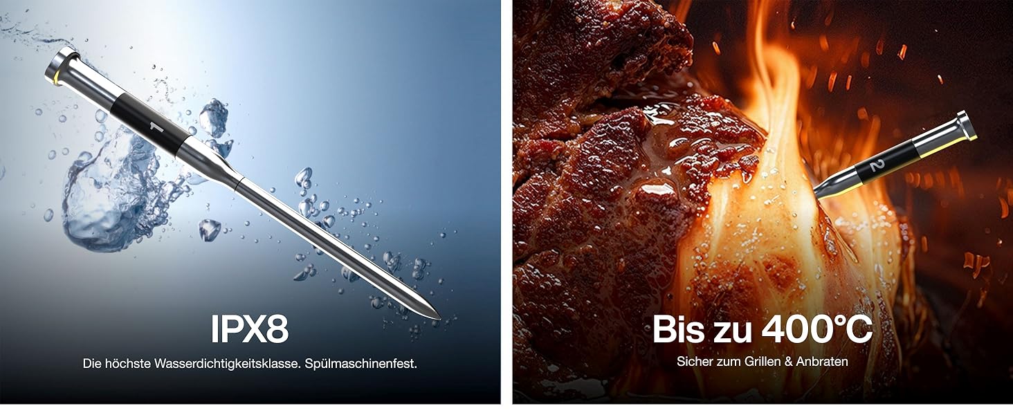 ThermoMaven P2 Розумний термометр для м'яса Бездротовий – Bluetooth 5.3, 2 зонди, 6 сенсорів, необмежений моніторинг через Wi-Fi, IPX8 водонепроникний, для гриля, духовки, кухні, фритюрниці