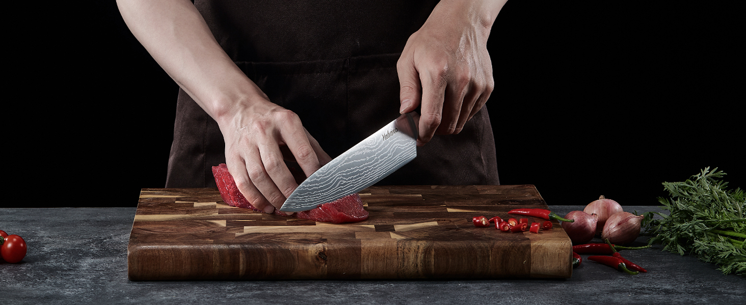 Yabano 14-Piece Professional Knife Set with Sharpening Block - Stainless Steel Chef Knives with Plastic Handles & Wood Block