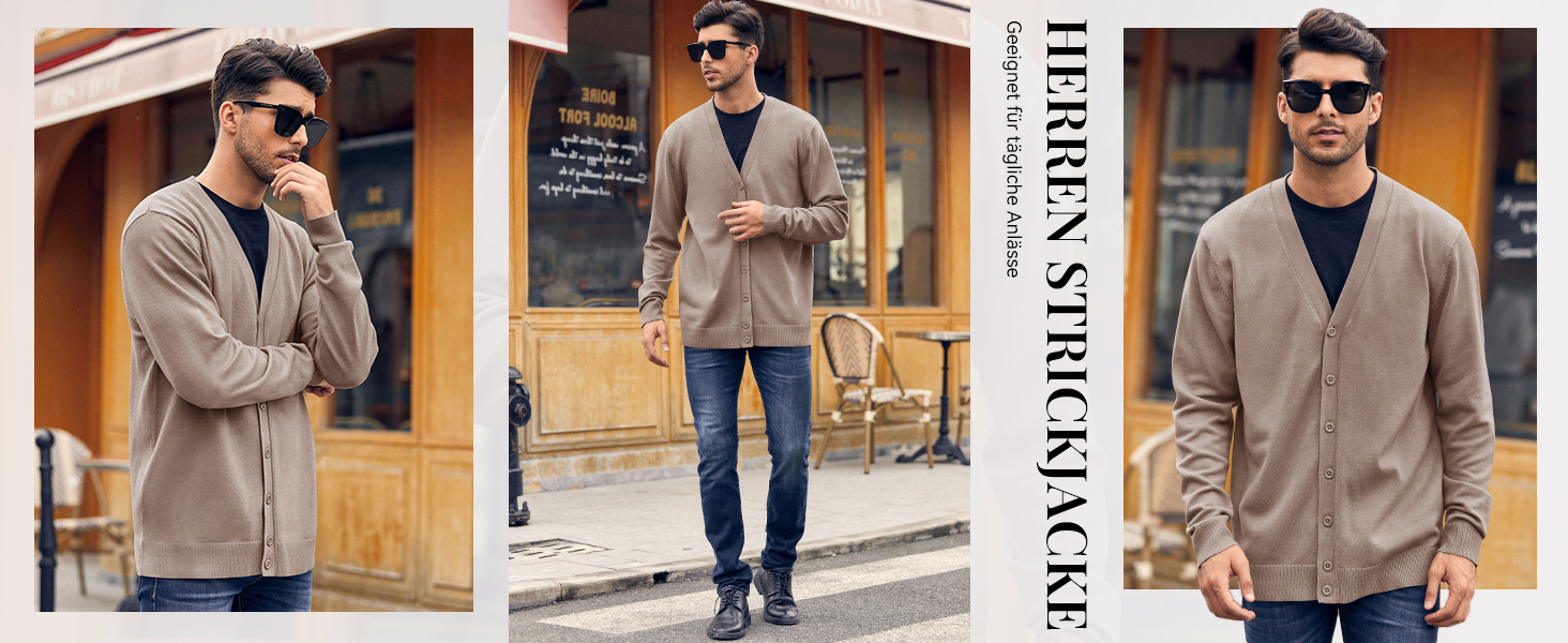 Чоловічий в'язаний кардиган Runcati без коміра V-подібний виріз, легка перехідна куртка сірого кольору, розмір M