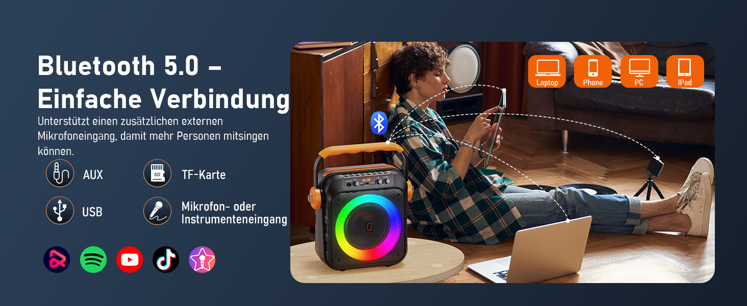 Караоке машина JYX MS80 з 2 мікрофонами, Bluetooth, LED-підсвітка