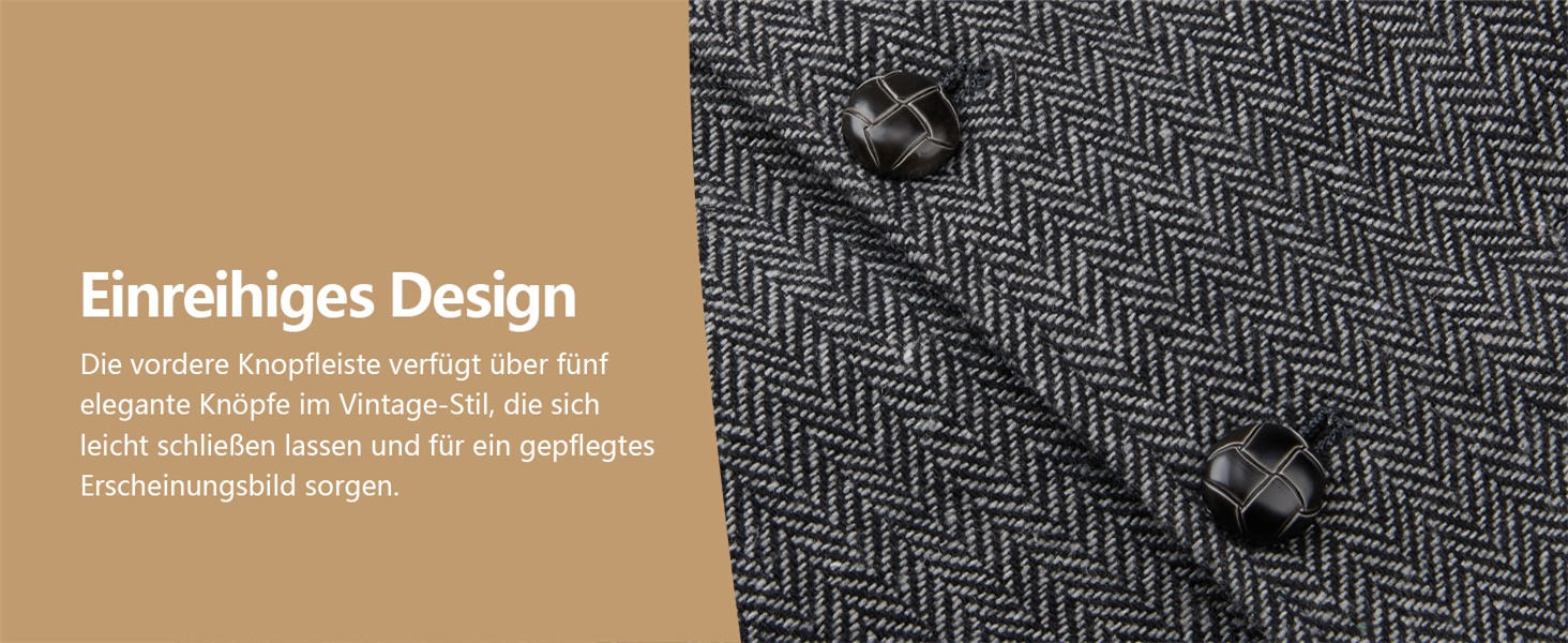 Жилет чоловічий HISDERN Vintage Casual Tweed з вовни в колірну смужку Herringbone для весілля, офісу та ділових зустрічей (L, темно-сірий)