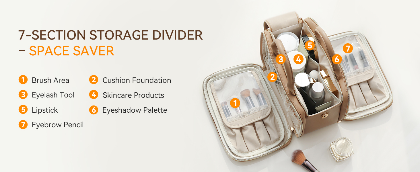 Косметичка для макіяжу Prite з великою місткістю, водонепроникна, з ручкою та кількома відділеннями, бежево-коричнева