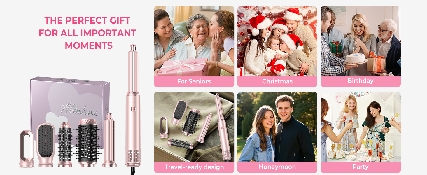 Atopskins Airstyler 6 в 1: Фен-щітка, плойка, фен, стайлер для волосся, стайлер для всіх типів волосся, 1000W, червоний