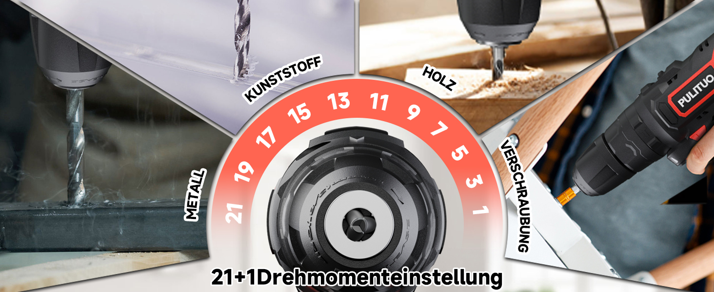 Акумуляторний ударний дриль-шуруповерт PULITUO 12V, комплект, металевий патрон 3/8', 21+1+1 ступенів моменту, LED-ліхтар, 35 Нм, 1300 mAh, бездротовий дриль