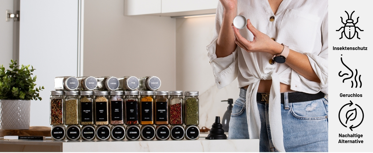 Набір скляних банок для спецій Deco haus® 24 шт. з кришками та ситечко - органайзер для спецій