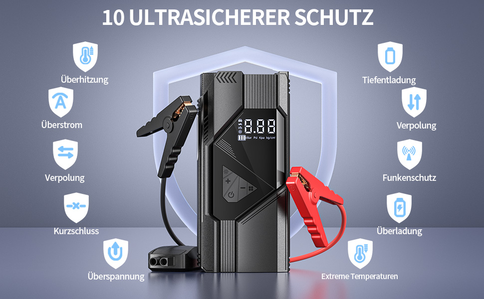 Powerbank для прикурювання FINIBO 6000A для авто 12V (бензин до 10л/дизель до 8л) з LCD екраном, кабелями для прикурювання, зарядний пристрій для акумулятора