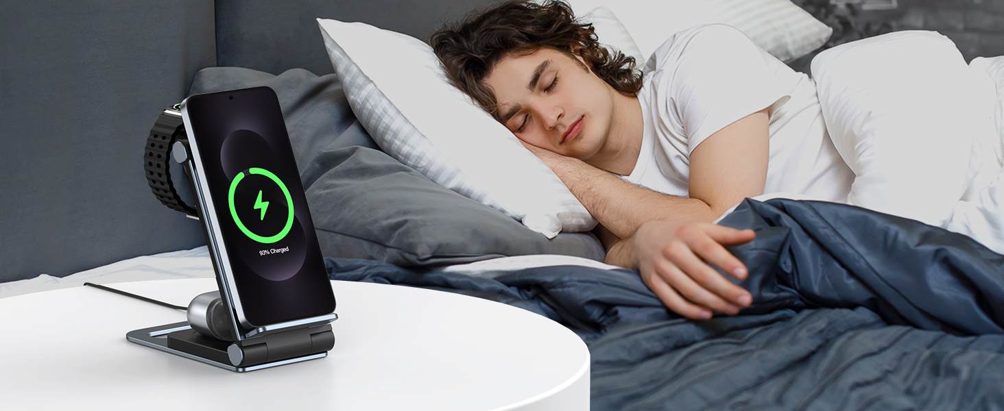 База для бездротової зарядки 3-в-1 для Samsung Galaxy S25 Ultra, S24, S23, S22, S21, S20, Z Flip, Z Fold, Galaxy Watch 8/Ultra/7, Galaxy Buds, 20W, чорний