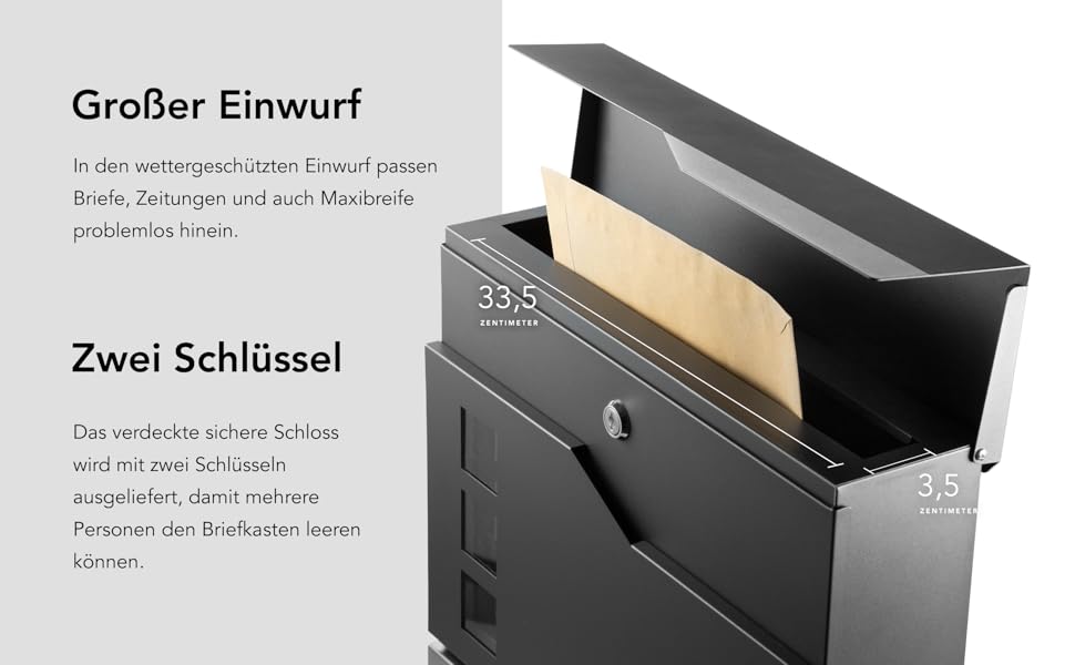 Поштовий ящик Oslo Anthrazit RAL7016 з газетницею та гравіюванням (без гравіювання) - вуличний, з нержавіючої сталі, стійкий до корозії та УФ-випромінювання