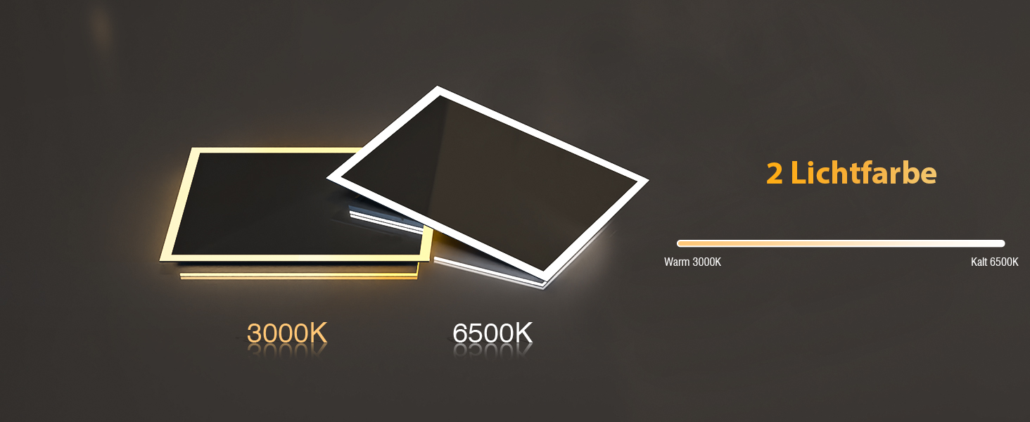 Дзеркало для ванної кімнати з підсвічуванням 50x70 см, LED, антизапарник, 2 кольори світла (3000K/6500K), прямокутне, горизонтальне/вертикальне, без рами