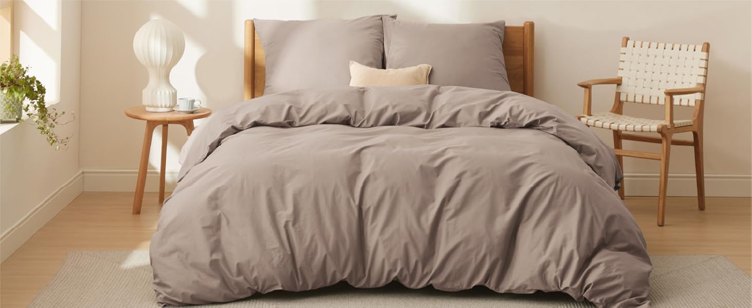 Комплект постільної білизни BEDSURE 135x200 з бавовни (4 шт.) - сірий колір, комплект з 2 наволочок 80x80 см, Oeko-TEX сертифікація, застібка на блискавку (155 x 220 см, хакі)