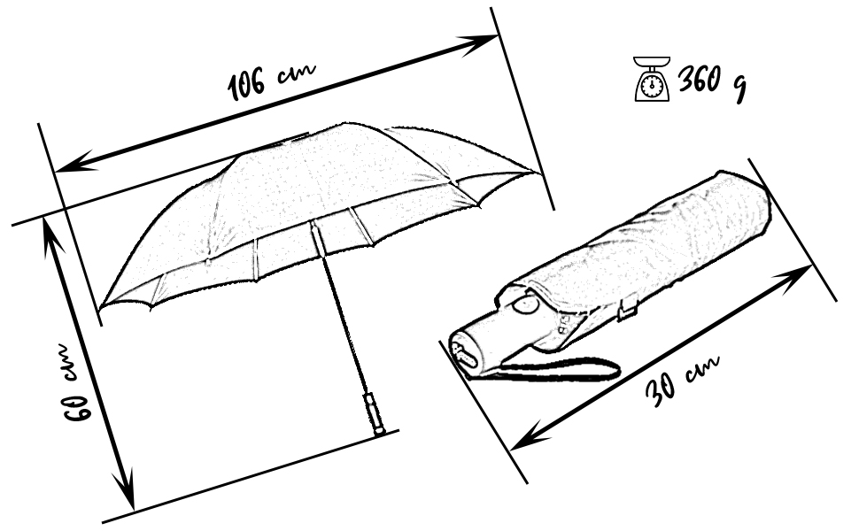 Штормовий парасолька з повним волокном, кишеньковий, великий 106 см - з кольоровими спицями - чорно-червоний