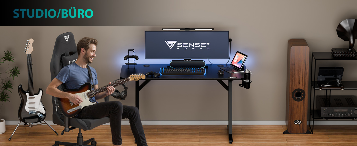 Ігровий стіл SENSE7 Ergonomic для ПК з поверхнею з вуглецевого волокна, 100x50 см, Basic