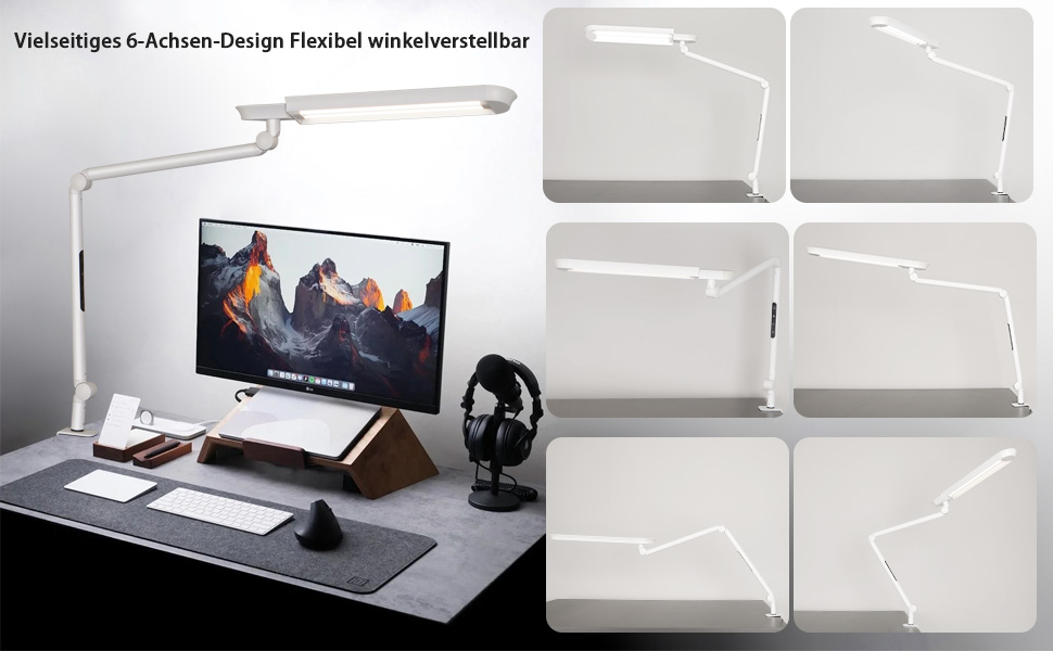 LED лампа настільна з кліпсою, 18W, 1100 люменів, для офісу та дому, без відблисків, захист очей, біла