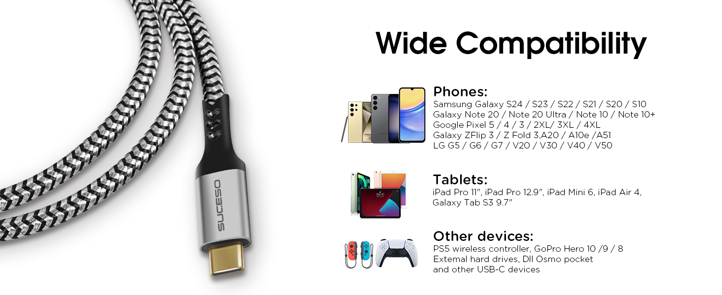 Кабель USB-C на USB 3.1 Gen2, 0.5м, швидка зарядка 3A/60W, 10Gbps, сумісний з iPhone 15, Galaxy S24, Redmi, Pixel 8, PS5 SSD