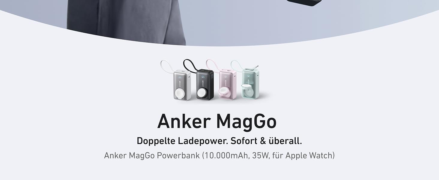 Повербанк Anker MagGo 10000mAh для Apple Watch та iPhone 17/16/15, Samsung, iPad, AirPods, 35W Max, вбудований кабель USB-C, сертифікований, чорний