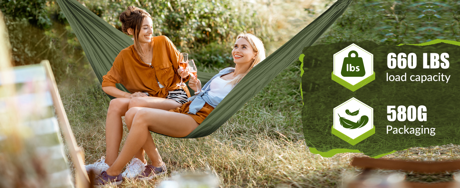 Легка гамак для відпочинку на природі | Гамак для кемпінгу та подорожей, 300 кг, дихаючий, швидковисихаючий, нейлон, 270x140 см