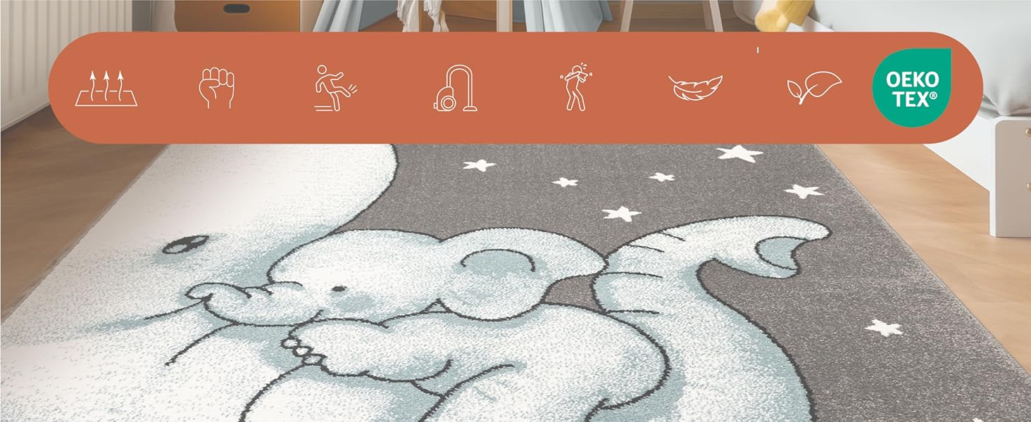 Дитячий килим круглий Elefant Design, короткий ворс, блакитно-сірий 120 см для хлопчиків та дівчаток. Антиалергенний, м'який килим в дитячу кімнату