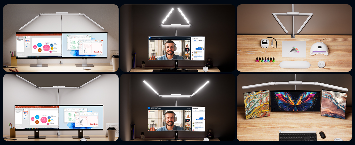 Стіл лампа з 3 джерелами світла, 24W, 100см, денне світло, з пультом керування, регульована яскравість, лампа для офісу та дому (Mattweiß)