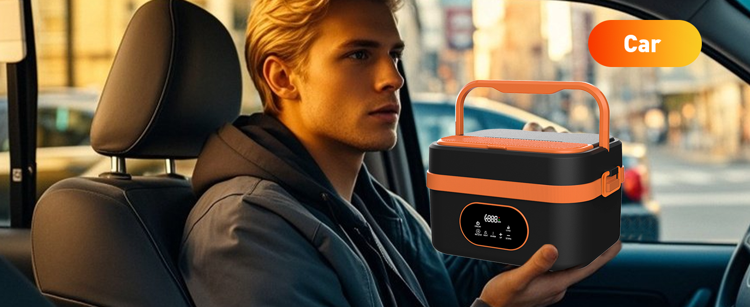 Електрична обідовниця з підігрівом 1.5L, перезаряджувана, портативна, для роботи, сім'ї, кемпінгу, офісу, подорожей, будівельних майданчиків, чорна з червоними акцентами