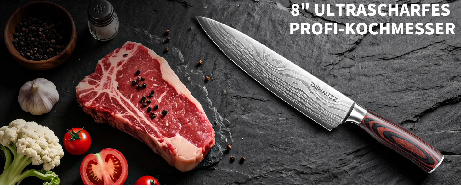 Професійний ніж для м'яса Kochmesser 20 см з нержавіючої сталі 5Cr15MoV, кухонний ніж з ергономічною ручкою, універсальний ніж для нарізки