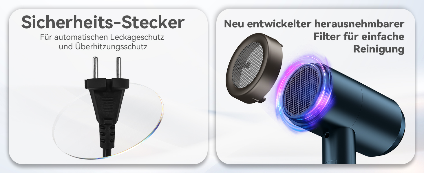 Іонізатор для волосся Föhn, 1800W, з насадкою-дифузором, 3 режими температури, безліч налаштувань швидкості, портативний фен (блакитний)