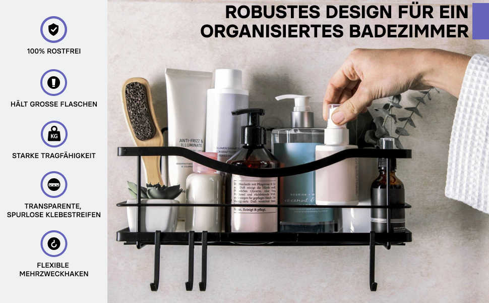 Дзеркальна поличка для душу KINCMAX без свердління з нержавіючої сталі (нержавіюча, з гачками, для ванної кімнати)