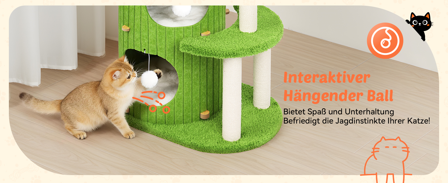 Котячий будиночок з подряпувачем Luxus: широка колона з берези, міцний, до 25 кг, сизаль, велике ліжко з подушкою з льону, легко збирається (зелений)