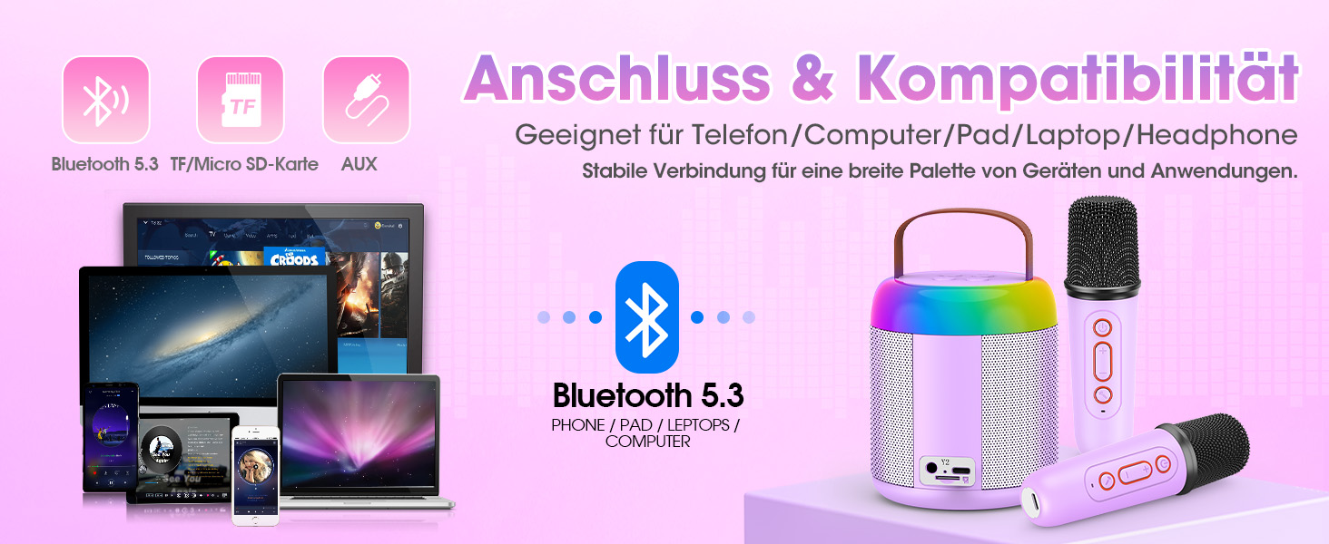 Караоке машина для дітей з 2 мікрофонами, фіолетова. Подарунок для дівчинки 3-12 років. Караоке мікрофон, іграшка для дітей