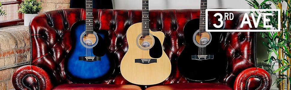 Акустична гітара 3rd Avenue 4/4 з каподастром, Cutaway, для початківців – набір з чохлом, ремінком, медіаторами та запасними струнами
