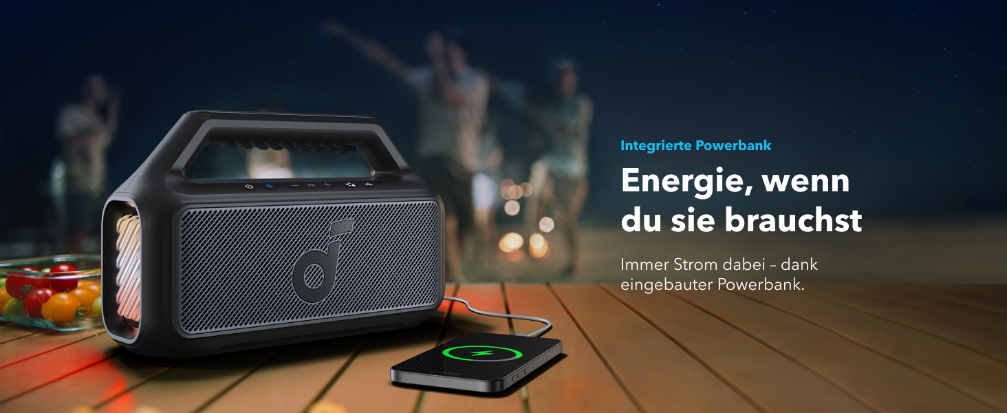 Soundcore Boom 2 - портативна Bluetooth колонка, 80W, сабвуфер, LED, IPX7, USB-C, EQ, BT 5.3, для кемпінгу, пляжу, саду, чорна