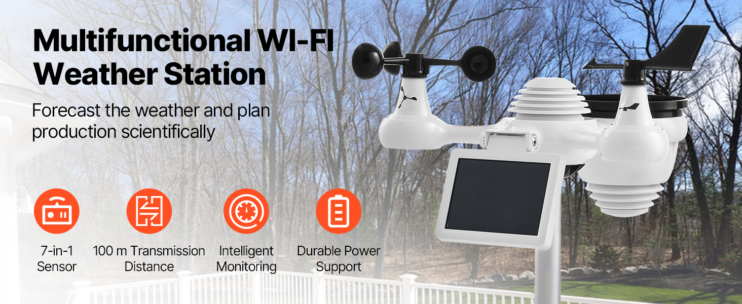 Метеостанція VEVOR Profi 7-в-1 з Wi-Fi та сонячною батареєю, 7.5
