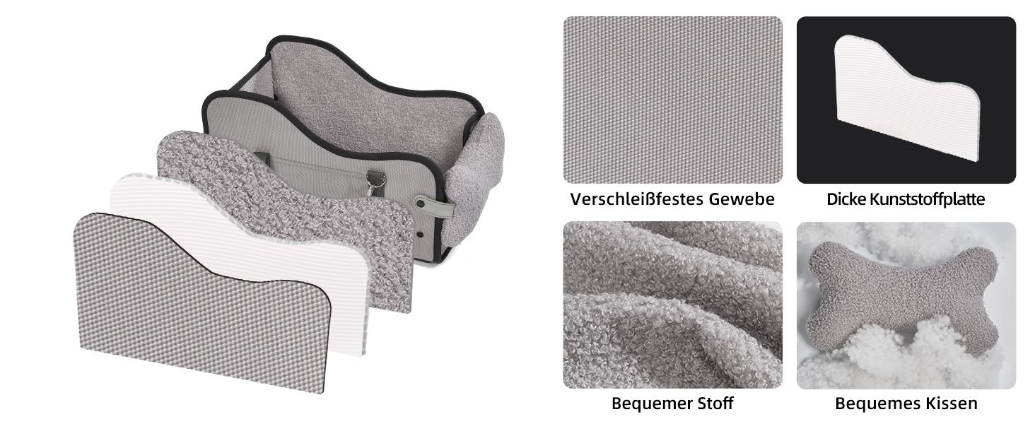 Автокрісло для собак та котів GGW | Безпечне автокрісло з подвійним кріпленням, водовідштовхувальне, з кишенями, швидка установка (сумісне з 99% підлокітників) (Сірий, стандартний стиль)