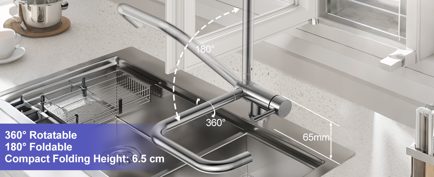 Змішувач кухонний висувний з нержавіючої сталі, 360° поворот, 4 режими, високий вилив, для мийки, ABS-розпилювач, G3/8 з'єднання (тільки для EU)