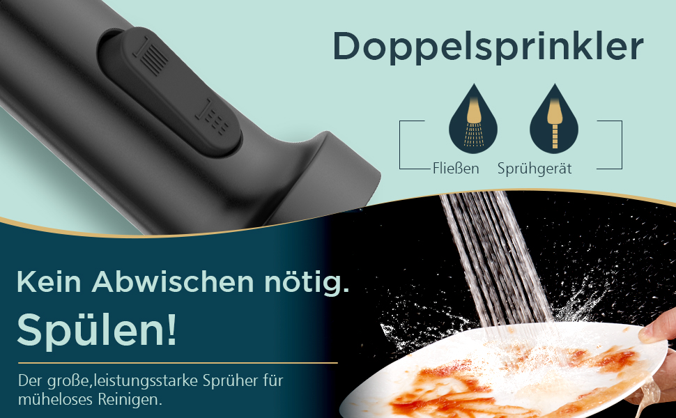 Змішувач для кухні FORIOUS висувний з душем, одноleverний, чорний мат, 360° обертання