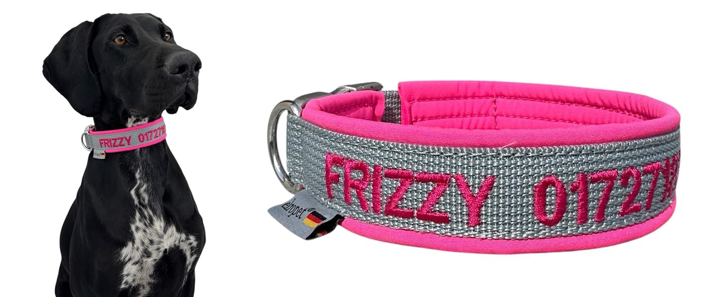 Ошийник для собак з персоналізацією - XS-XXL - індивідуальне замовлення - вишивка імені та номеру телефону - широкий та регульований