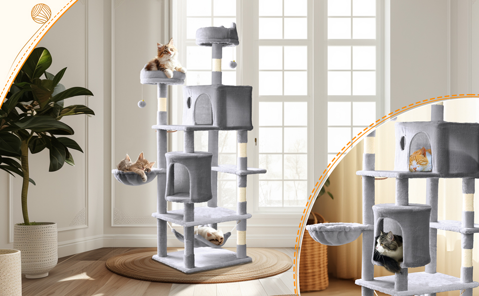 Котячий будиночок Vounot Kratzbaum Kein: стійкий котячий будиночок з платформами, 88 см (сірий, XXL)