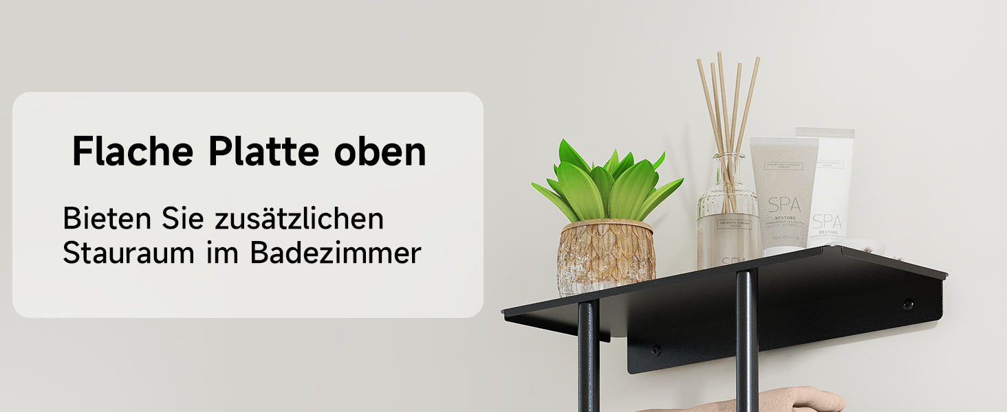 Чорний триярусний тримач для рушників з металевою полицею та 4 гачками, 86 см