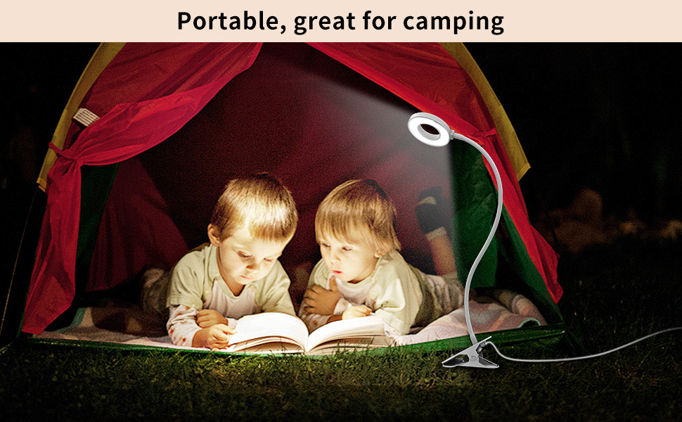 iZELL LED лампа для читання з гнучким 40см штангою, диммер, 3 режими, 10 рівнів яскравості, USB-зарядка, для читання та роботи