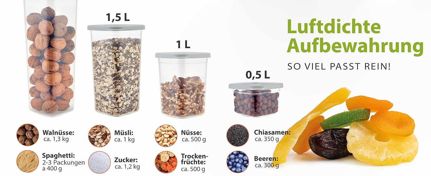 Набір контейнерів для зберігання продуктів [12 шт] Антрацит - Складні, економія місця для кухні, герметичні склянки для борошна, контейнери для їжі, Vorratsbehälter, коробочки для зберігання (Білий / Світло-сірий 6x 1000мл)