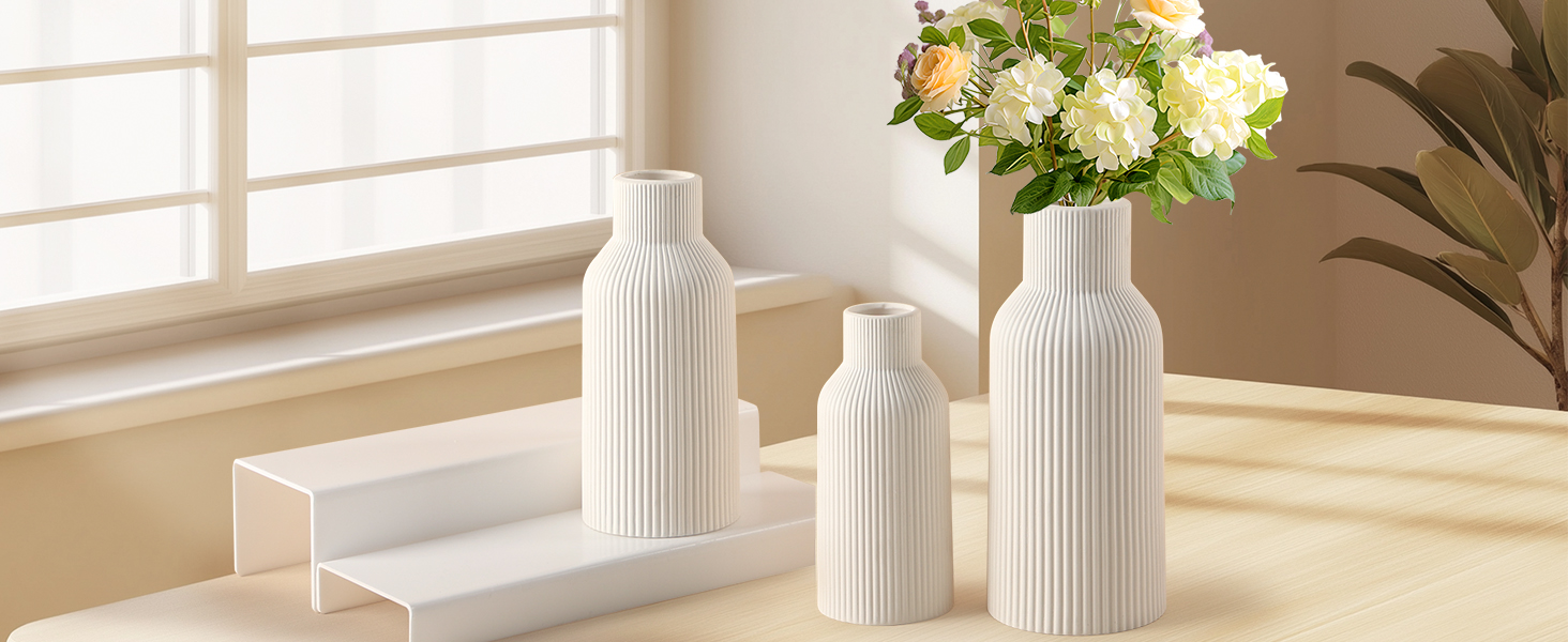 YEEBECA Modern Desk Vase - Scandinavian Style Table Decor for Pampas Grass & Flowers - Living Room Vase