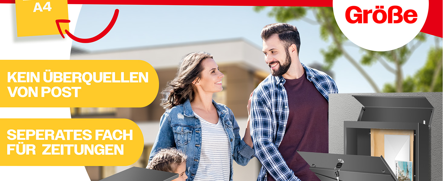 Поштовий ящик KESSER з газетницею, нержавіюча сталь, сріблясто-антрацитовий, з 2 ключами, настінний, з м'яким закриттям кришки, з кріпленням