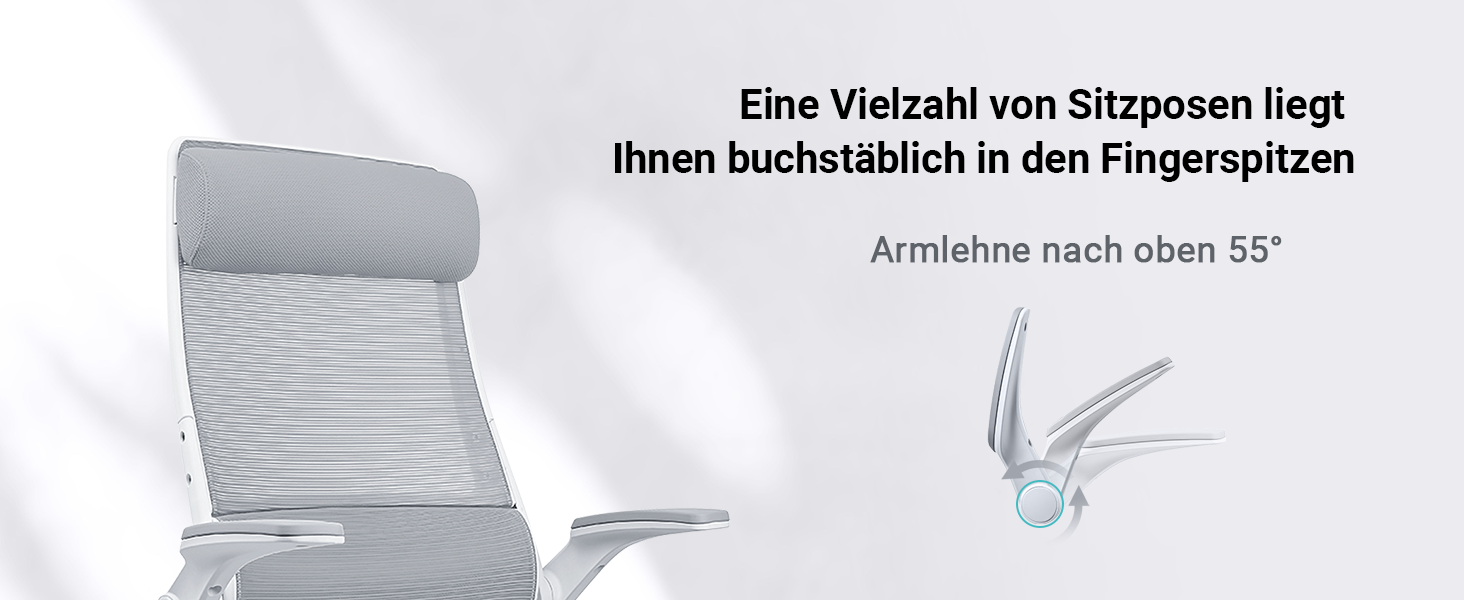 Ергономічне крісло для офісу з регульованою підголовником, сітчасте крісло для столу, відкидні підлокітники, широке сидіння, функція гойдання, комп'ютерне крісло EN 1335, офісне крісло 200 KG, сіре