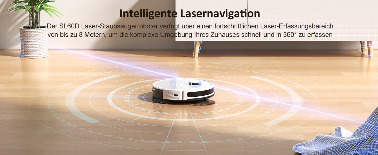 Робот-пилосос Lubluelu SL60D з функцією миття, 4500Pa, лазерна навігація, керування через додаток, для тварин, килимів, твердих підлог, білий