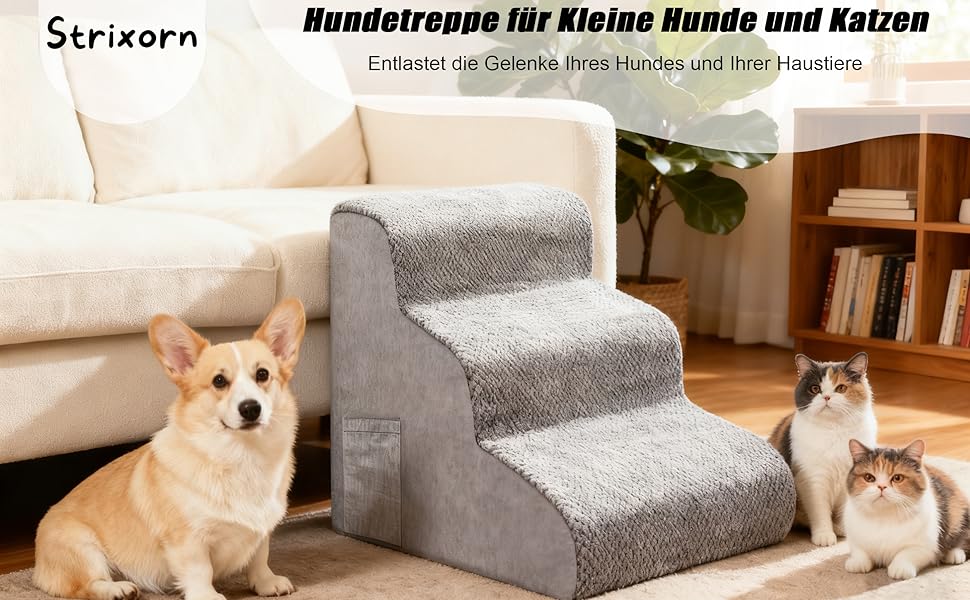 Сходинка для собак та котів 3 ступені, 40 см, протиковзка, для літніх тварин, з щільного піноматеріалу, знімна та миється, портативна рамка для собак, котів, софи, ліжка, авто