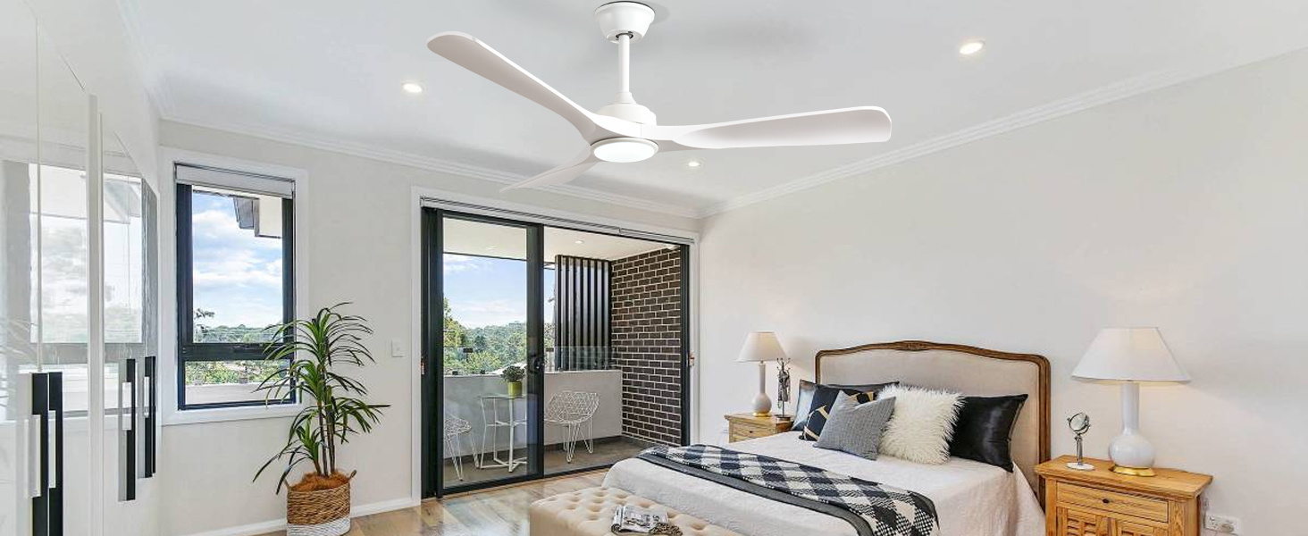 Depuley Потолочний вентилятор з підсвічуванням для вулиці: LED лампа з вентилятором для саду, тераси - 132см, з пультом керування, для вітальні, ресторану, офісу (Білий, 52 дюйми)