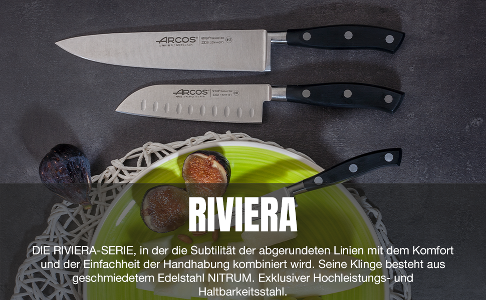 Ніж Santoku Arcos Riviera 180 мм з нержавіючої сталі з титаном, чорний | Іспанський ніж для кухні