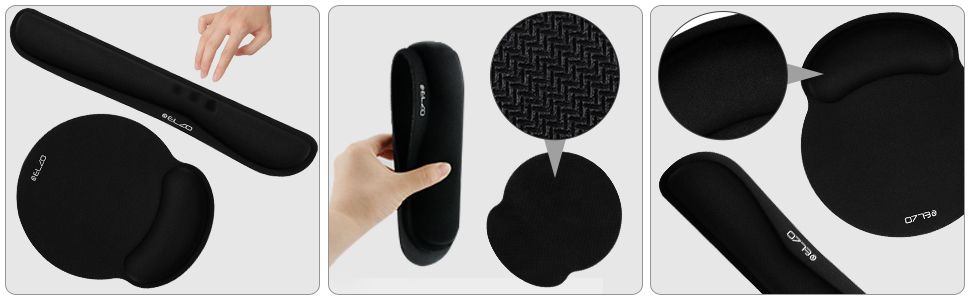 Підставка для зап'ястя під клавіатуру ELZO з Memory Foam, ергономічна, для ПК та ноутбука, запобігає тунельному синдрому