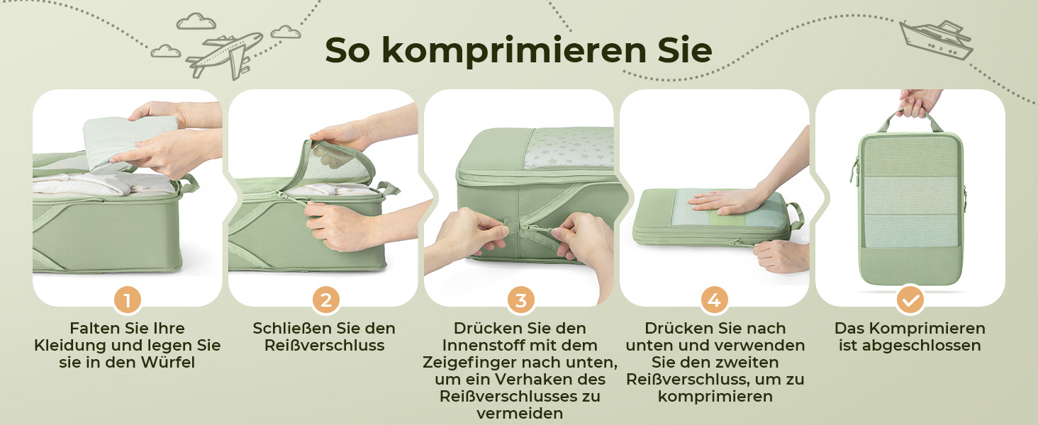 8-кількість компресійних кубиків для одягу, органайзер для валізи, чорний (8 шт., мат-зелений)