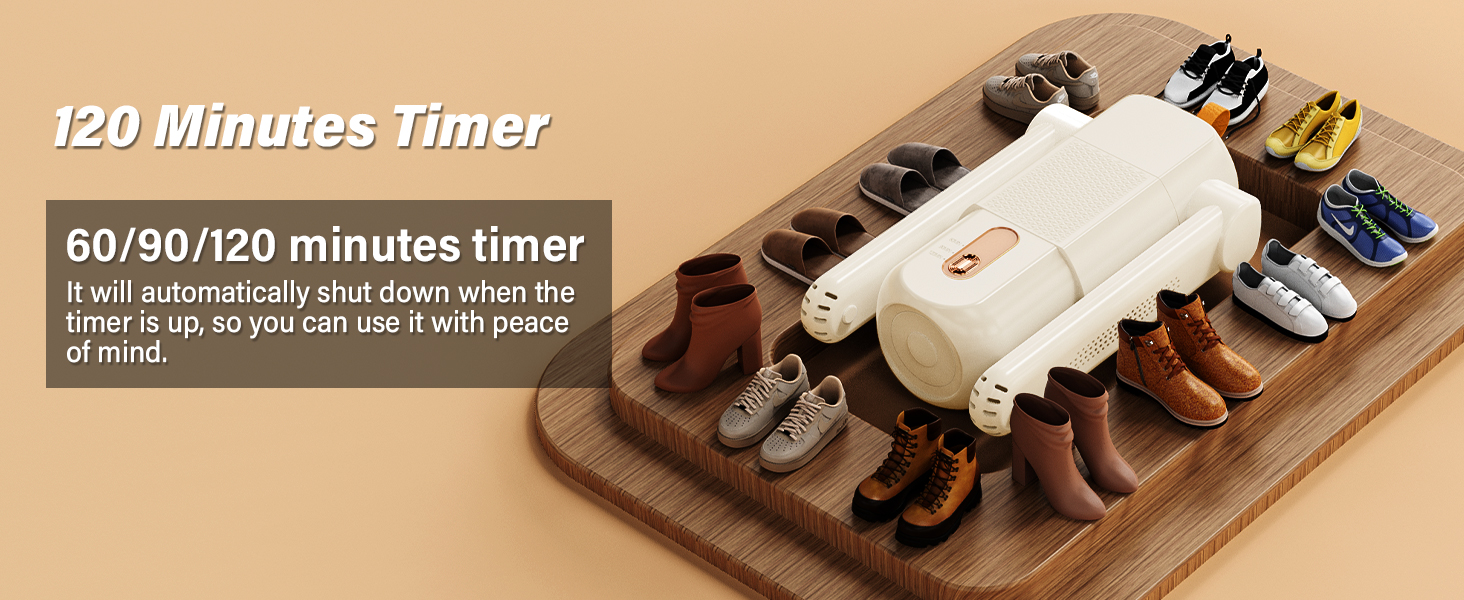 Електричний сушильник для взуття та черевиків з таймером 120 хв, UV-підсвічуванням, складний дизайн (Бежевий)