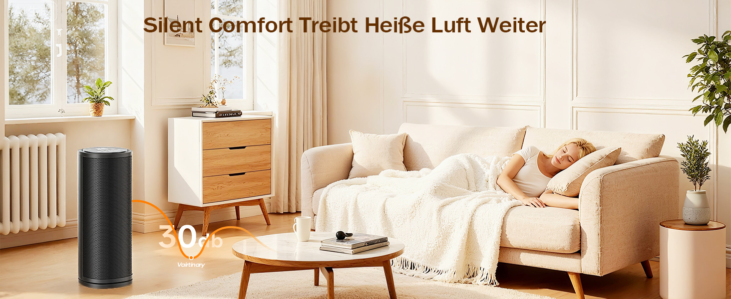 Електричний обігрівач 1800W з пультом керування, 41 см, PTC керамічний, тихий, 70° осциляція, таймер 12h, захист від перегріву, для спальні, дому, чорний